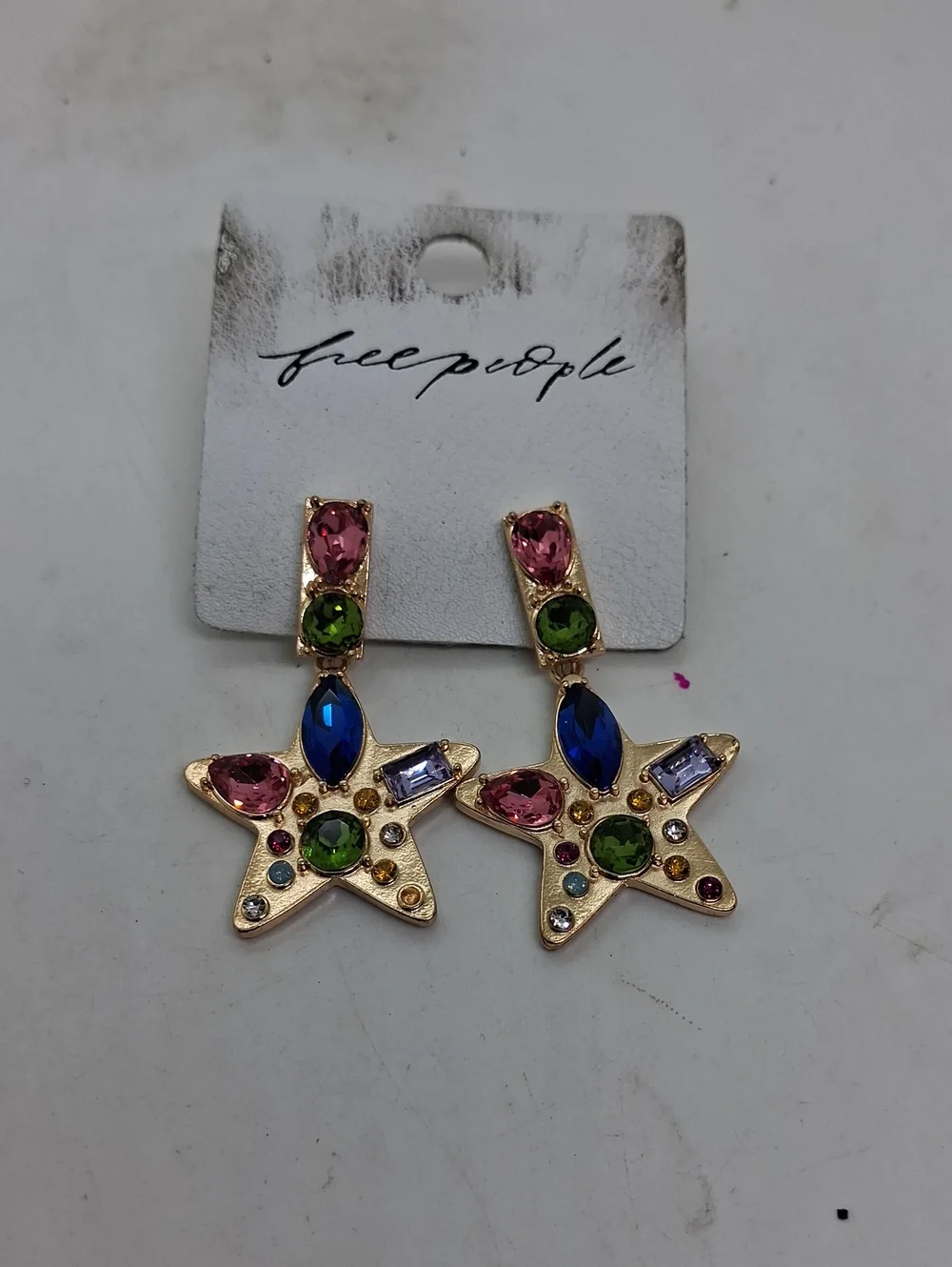 NWT Free People Gold Star Multicolor Crystal Drop Earrings
